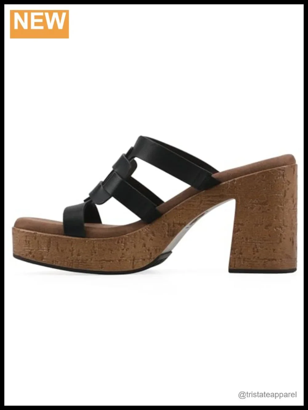Platform Sandal Molded Cork Bottom Block Heel Buckle Square Toe